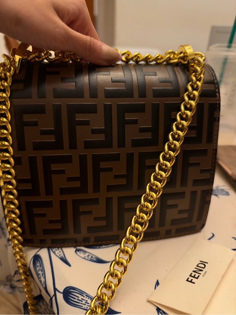 Designer-Inspired Brown Chain Shoulder Bag - Picture 3 of 5